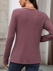 Waffle knit long sleeve t-shirt in apricot with a crew neck.