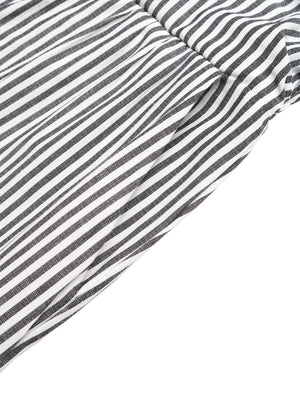 Striped cotton blend maternity romper cover-up with wide legs and pockets.
