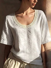 Lace-trimmed Short Sleeve Relaxed Blouse