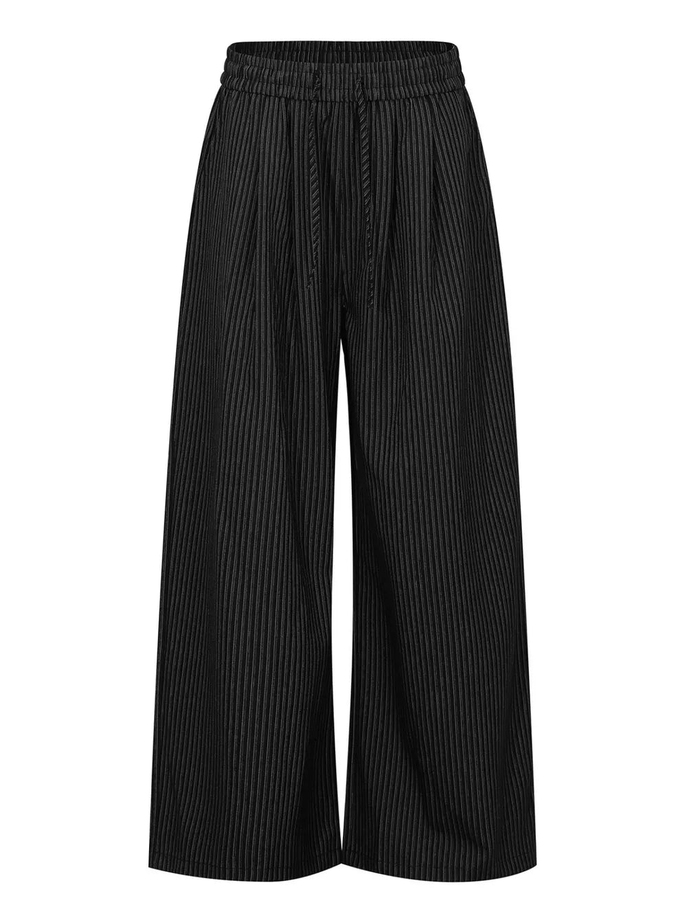 Men's Striped Wide-leg Drawstring Pants in Gray, close-up detail