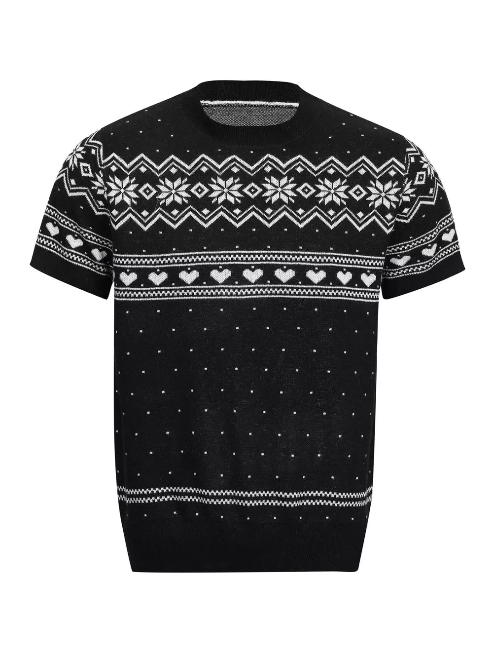 Men's Short-sleeve Fair Isle Knit Top in Grey, back view