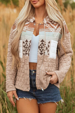 Aztec Quilted Patchwork Western Jacket in Camel, side view