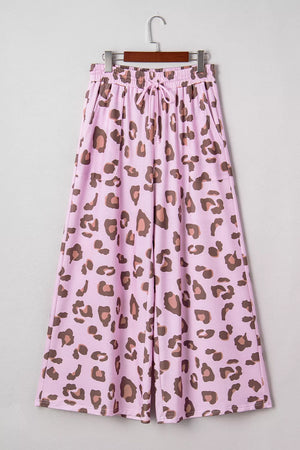Drawstring Leopard Print Patch Pocket Pants in Dusty Pink, close-up detail