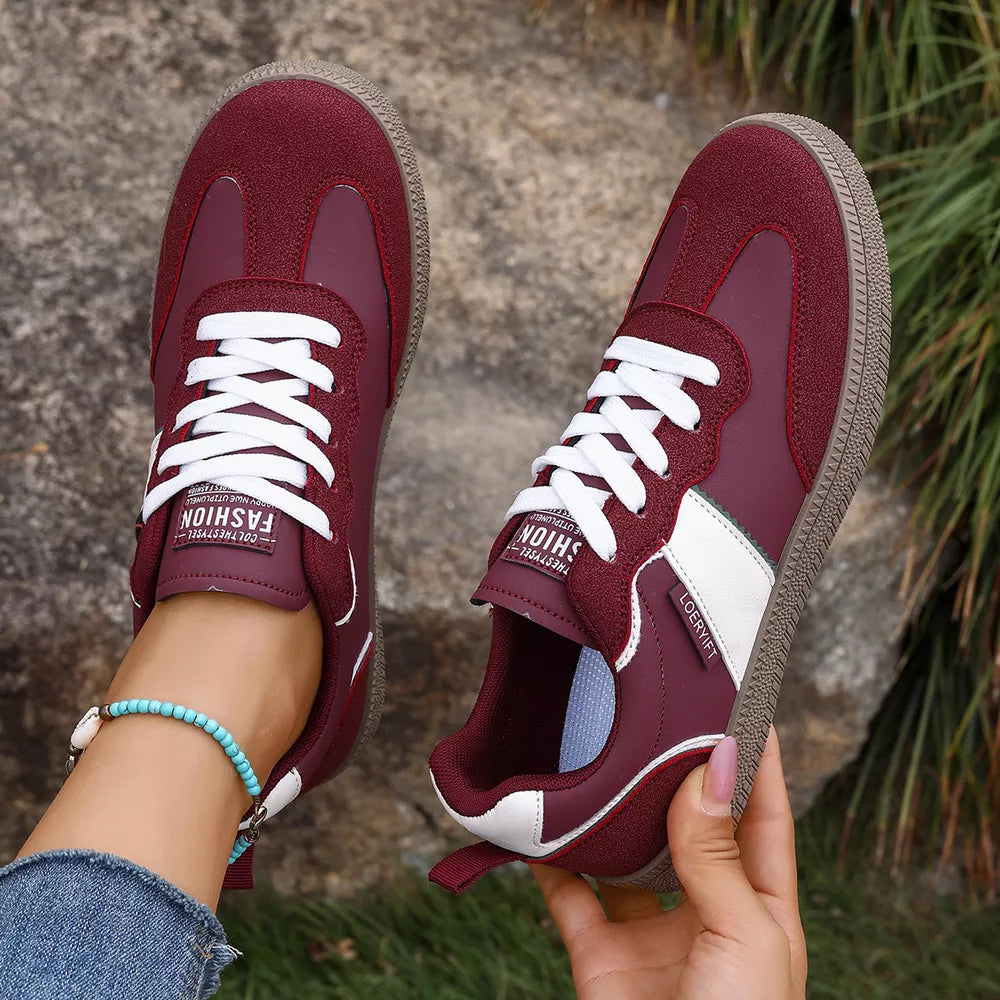 Round Toe Lace Up Sneakers in Wine Red, view 17