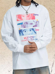 Crew-neck Graphic Top in White, close-up detail