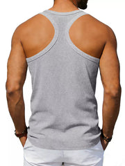 Men's Full Size Round Neck Tank in White, fabric detail