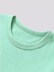 Toddler mint green cotton blend crewneck t-shirt with reinforced neckline.