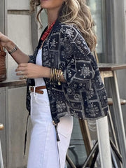 Printed Zip Up Jacket in Black, side view