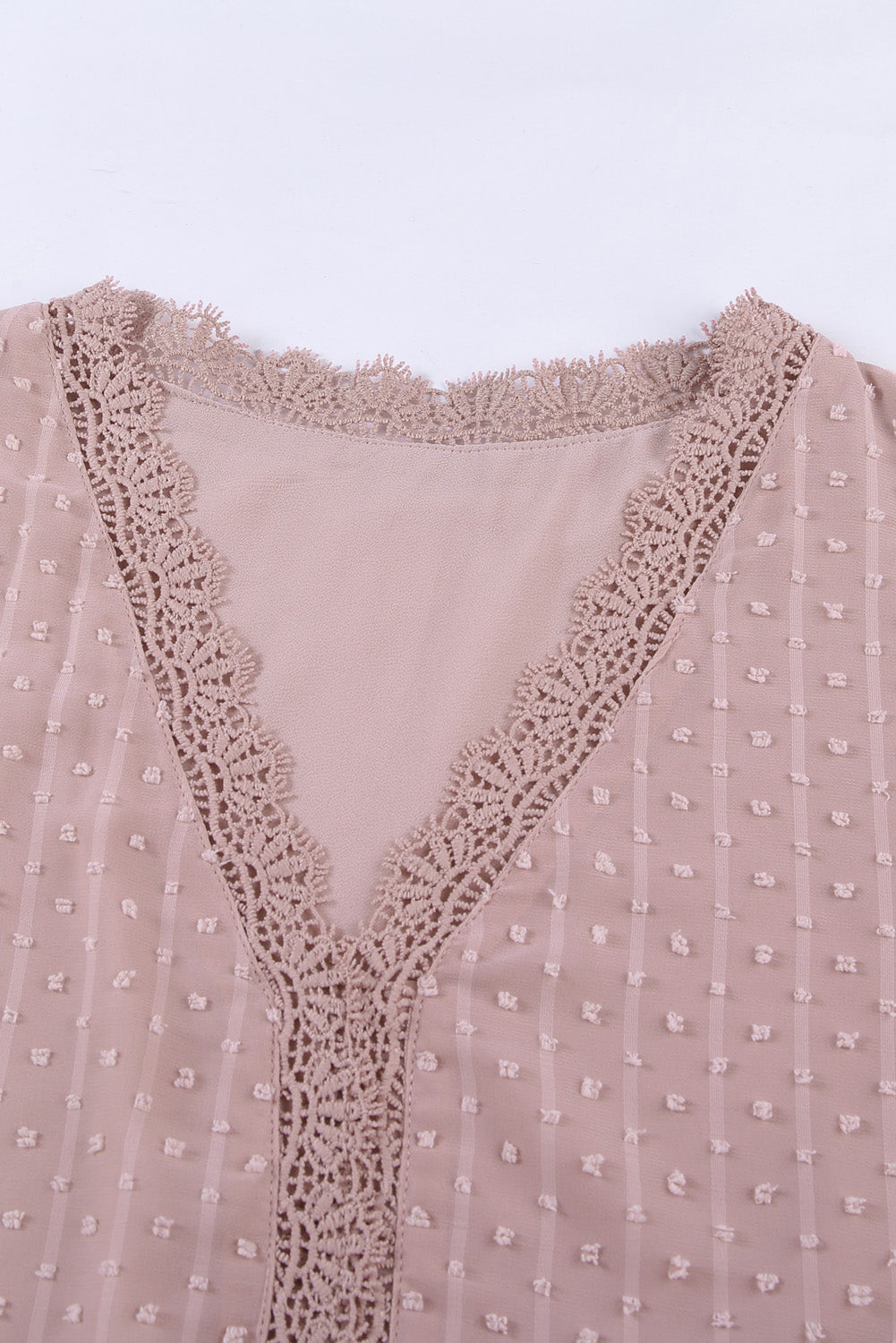 Dotted Swiss lace trim V-neck blouse in Dusty Pink.