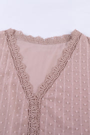 Dotted Swiss lace trim V-neck blouse in Dusty Pink.