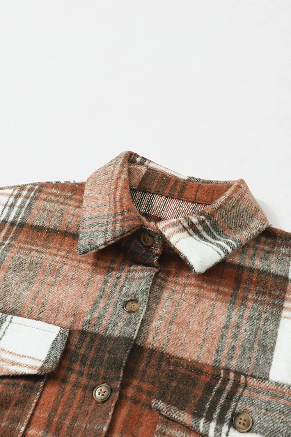 Plaid Button Up Shacket in Caramel, product detail