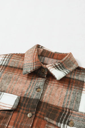 Plaid Button Up Shacket in Caramel, product detail