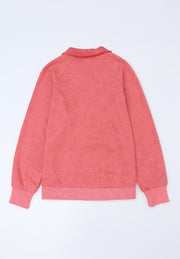 Washed cotton utility jacket in burnt coral with collar and ribbed cuffs and hem.
