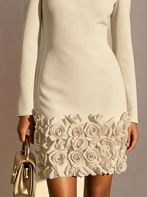 V-neck Mini Dress With Rose Embellishment in Burgundy, back view