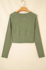 Long Sleeve Round Neck Paneling T-shirt, fabric detail