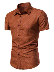 Men's slim fit short sleeve shirt in orange red with a subtle dotted pattern.
