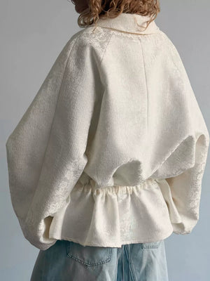 Apricot with Jacquard Bomber Jacket With Drawstring Waist