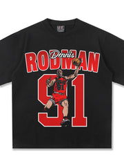 Black cotton t-shirt with Dennis Rodman graphic and number 91