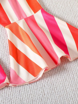 Children's Floral Print Crop Top And Striped Pants Set in Orange Red, fabric detail
