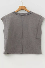Relaxed mineral wash cotton tank top with raw hem and crew neck.