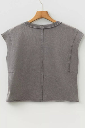Relaxed mineral wash cotton tank top with raw hem and crew neck.