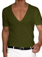 Men's Full Size Deep V-neck T-shirt Plus Size in Khakis, side view