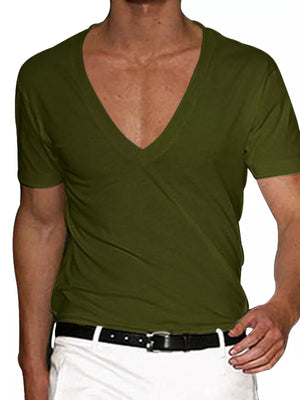 Men's Full Size Deep V-neck T-shirt Plus Size in Khakis, side view