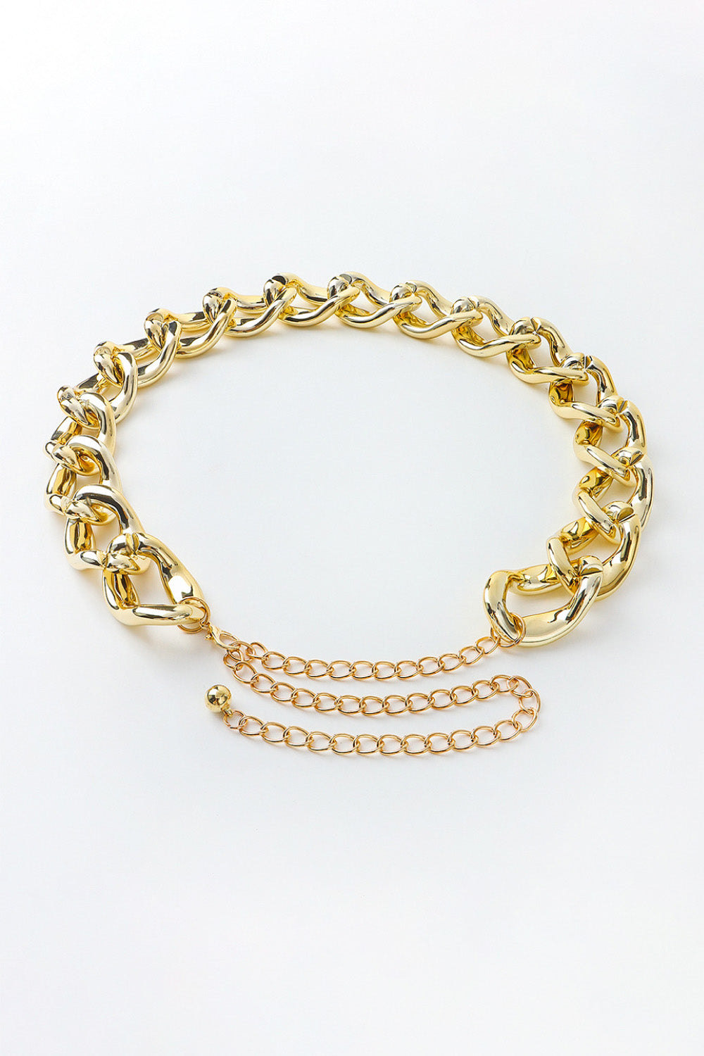 Gold sculptural chain belt with layered chain detail
