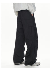 Men's black relaxed fit cargo sweatpants with adjustable drawstring hem.
