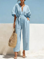 Tie Waist Wide Leg Jumpsuit, front view