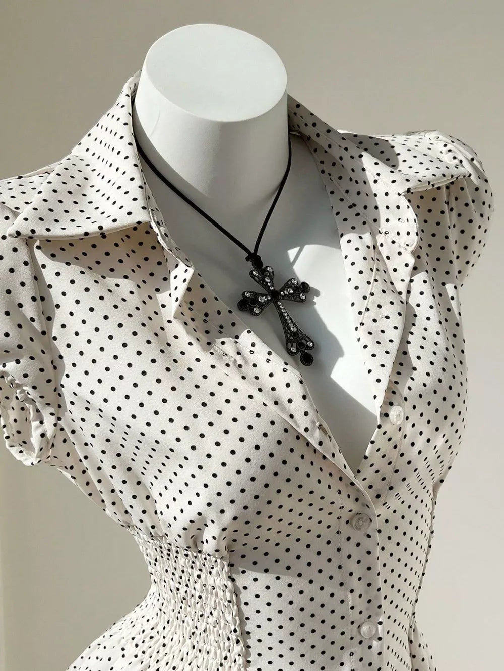 Polka Dot Cap Sleeve Blouse, side view