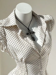 Polka Dot Cap Sleeve Blouse, side view