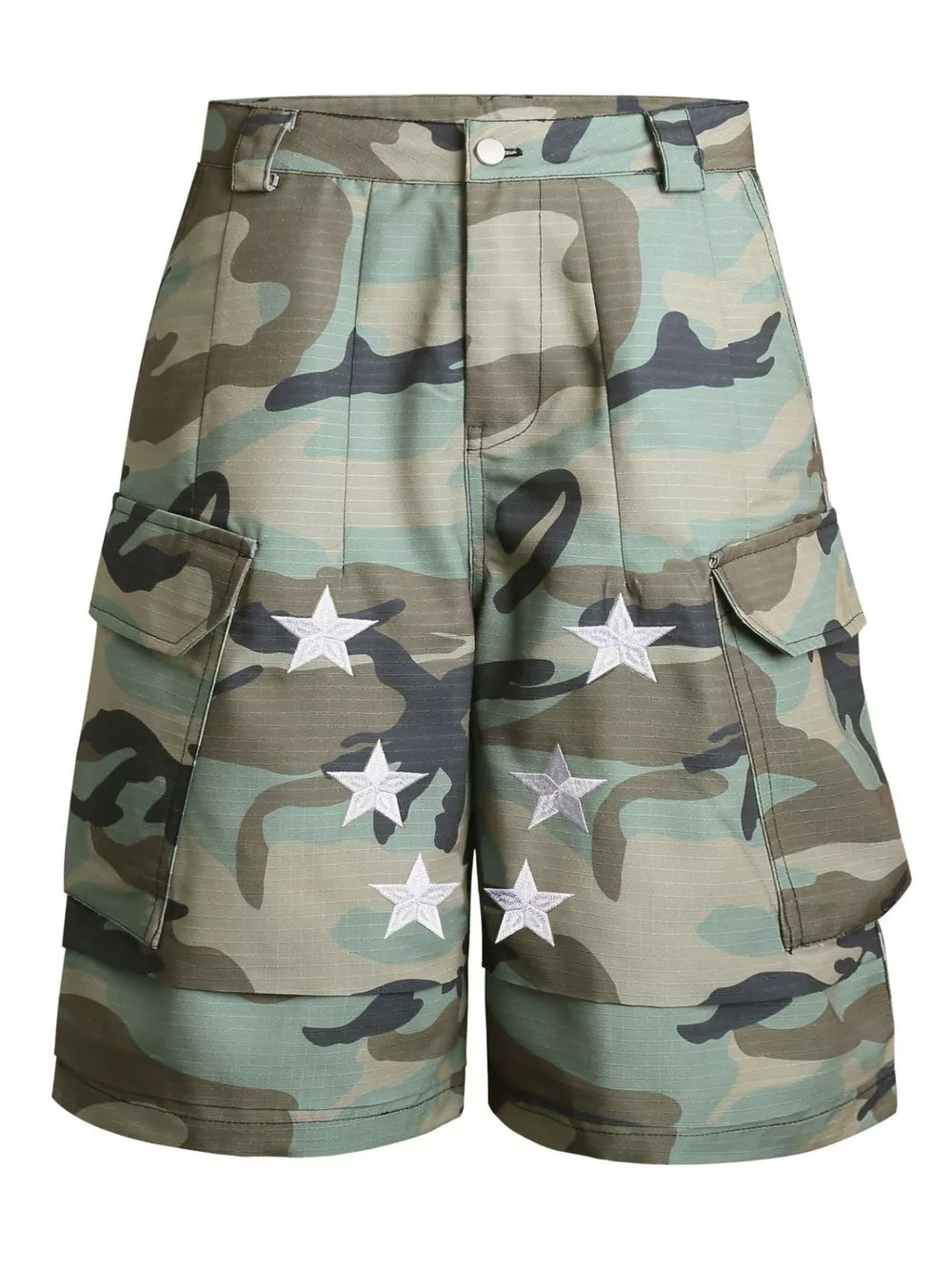 Men's Star Camouflage Cargo Capris in Green Camouflage, front view