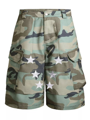 Men's Star Camouflage Cargo Capris in Green Camouflage, front view