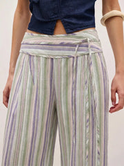 Striped Wide-leg Pants With Tie Waist in Blue, editorial view