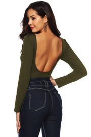 Moss ribbed long sleeve bodysuit with deep open back and button details