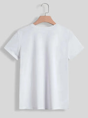 White crewneck t-shirt with short sleeves and a plain back.