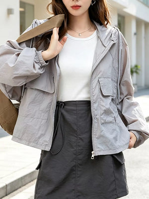 Lightweight Hooded Zip Up Jacket, front view