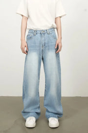 Baggy washed-effect palazzo jeans in medium blue denim with a relaxed fit.