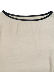 Contrast Trim Flare Sleeve Blouse in Beige, alternate angle