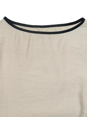 Contrast Trim Flare Sleeve Blouse in Beige, alternate angle