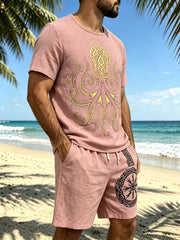 Men S Full Size Round Neck Tee And in Orange-red, editorial view