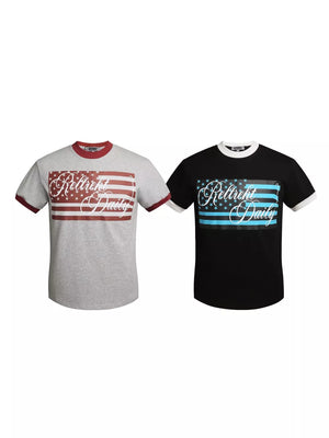 Men's Us Flag Graphic Round Neck T-shirt in Black, back view