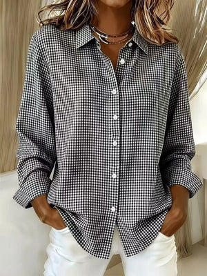Plus Size Plaid Button Up Long Sleeve Shirt, close-up detail