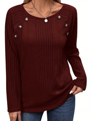 Ribbed Long Sleeve T-shirt With Button Detail in Black, fabric detail